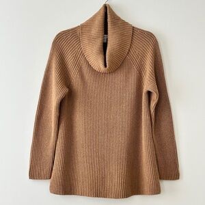 Coldwater Creek 100% Cotton Tan Ribbed Knit Cowl Neck Sweater